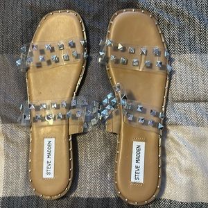 Steve Madden Studded Double Strap Square Toe Clear Sandals Slides